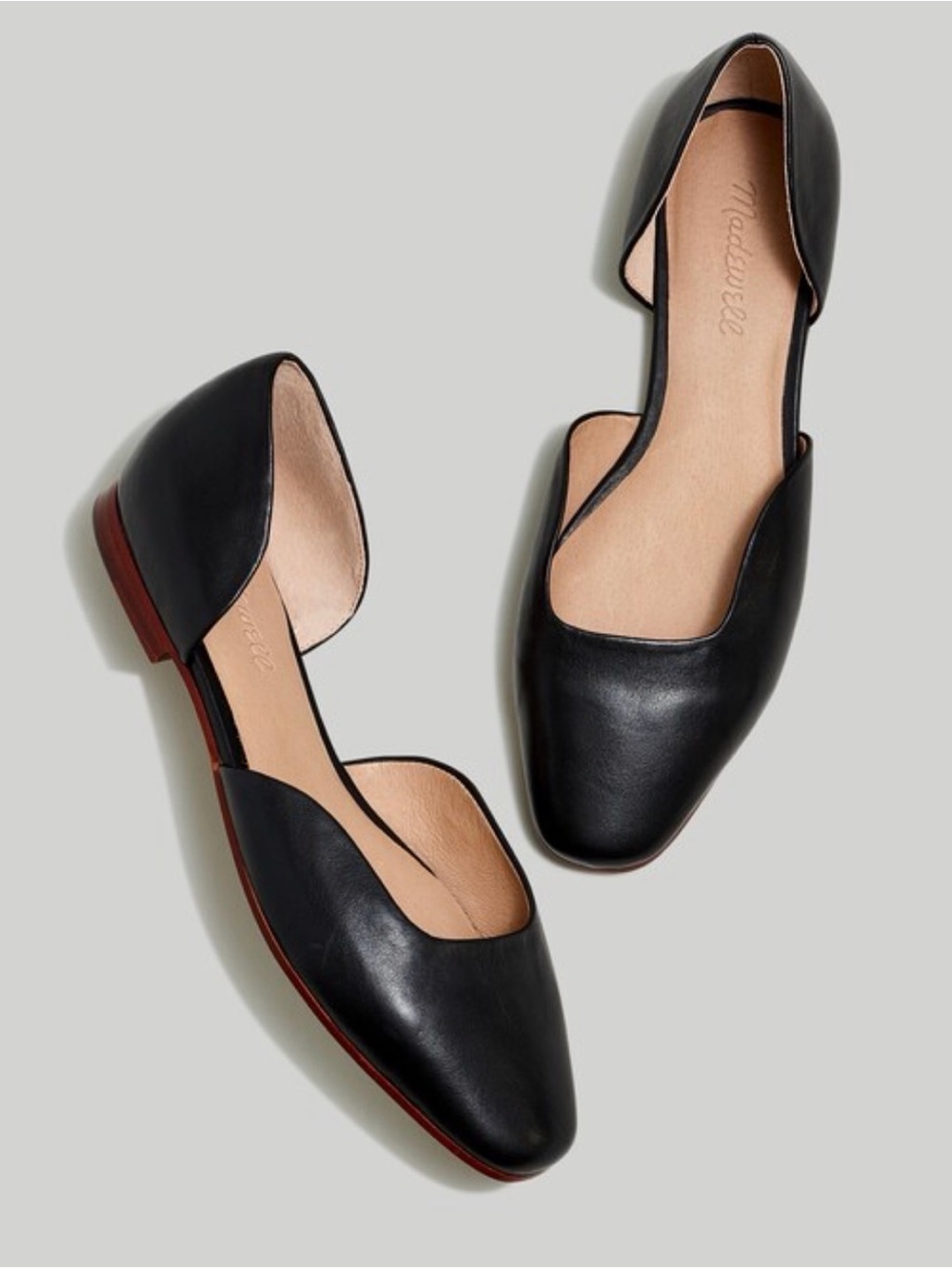 Madewell Black Leather D'Orsay Flats with Brown Sole
